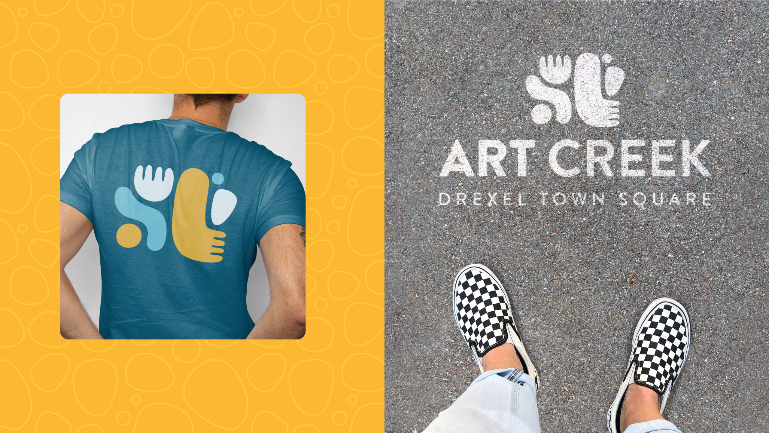 The City of Oak Creek's Art Creek event shirt design and painted sidewalk.