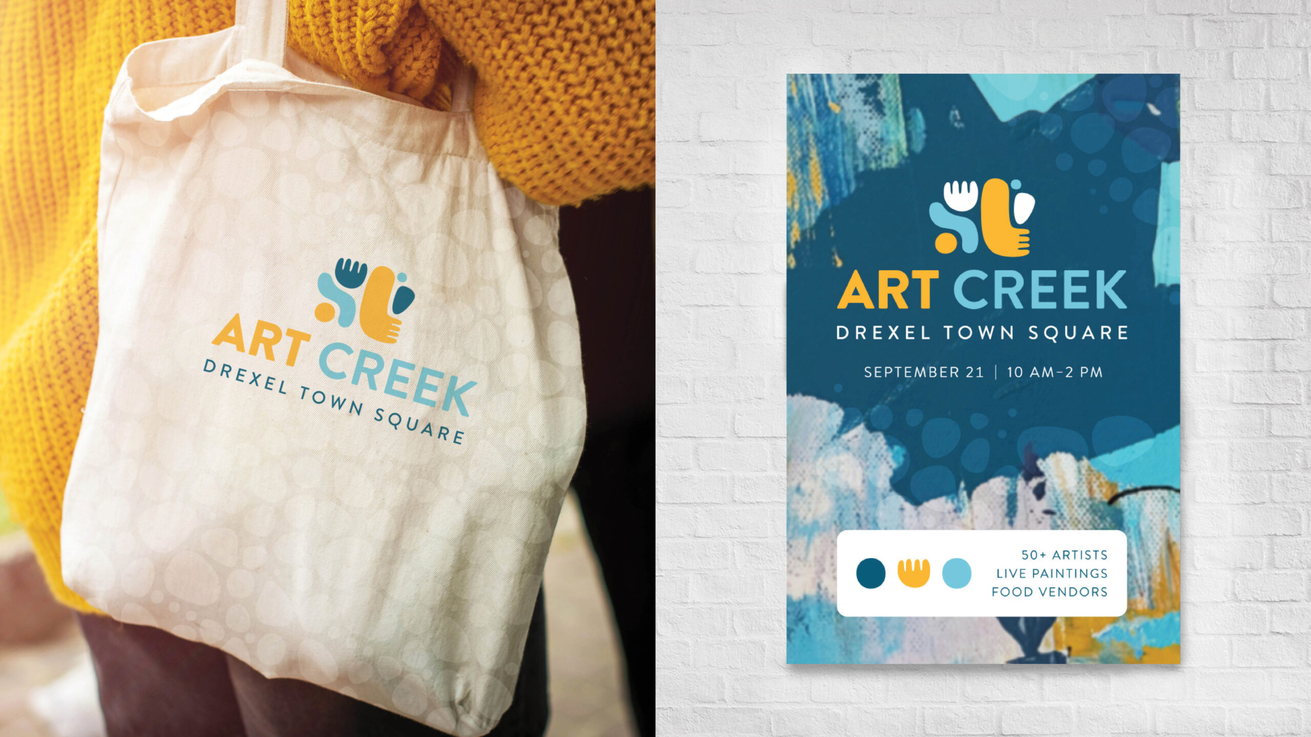 The City of Oak Creek's Art Creek event tote bag and poster designs.