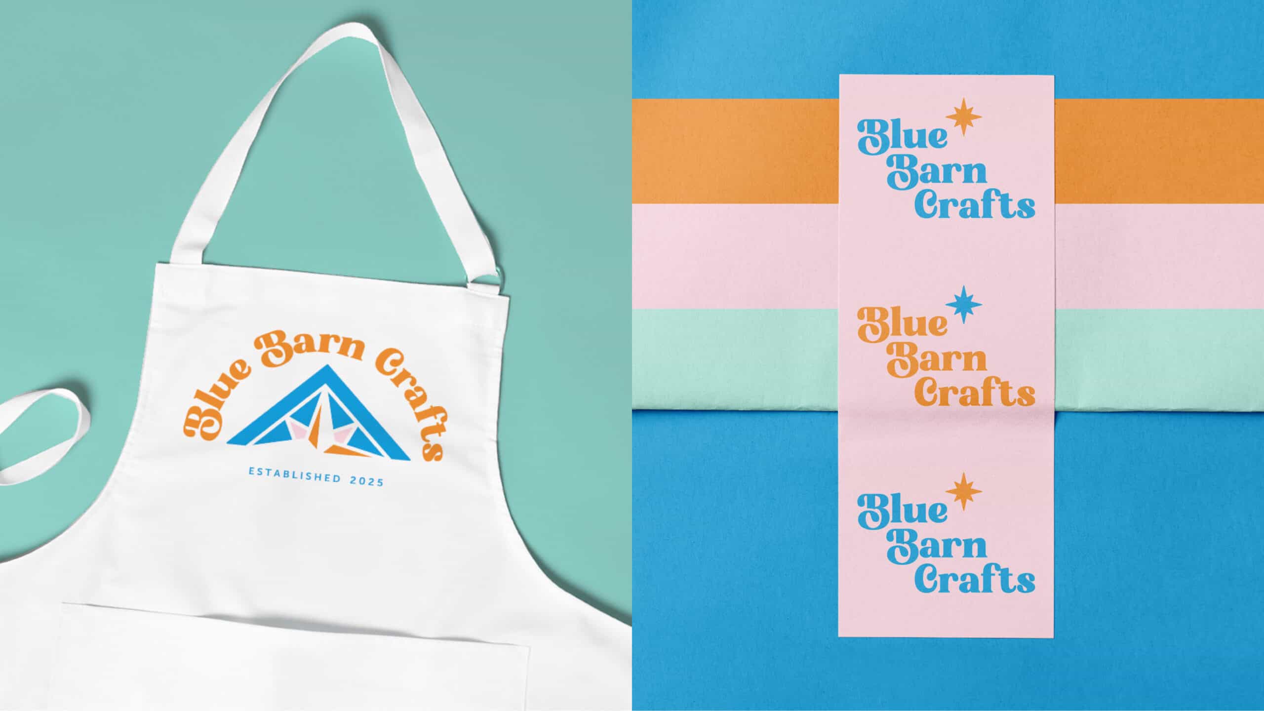 Blue Barn Crafts apron and wrapping paper designs.