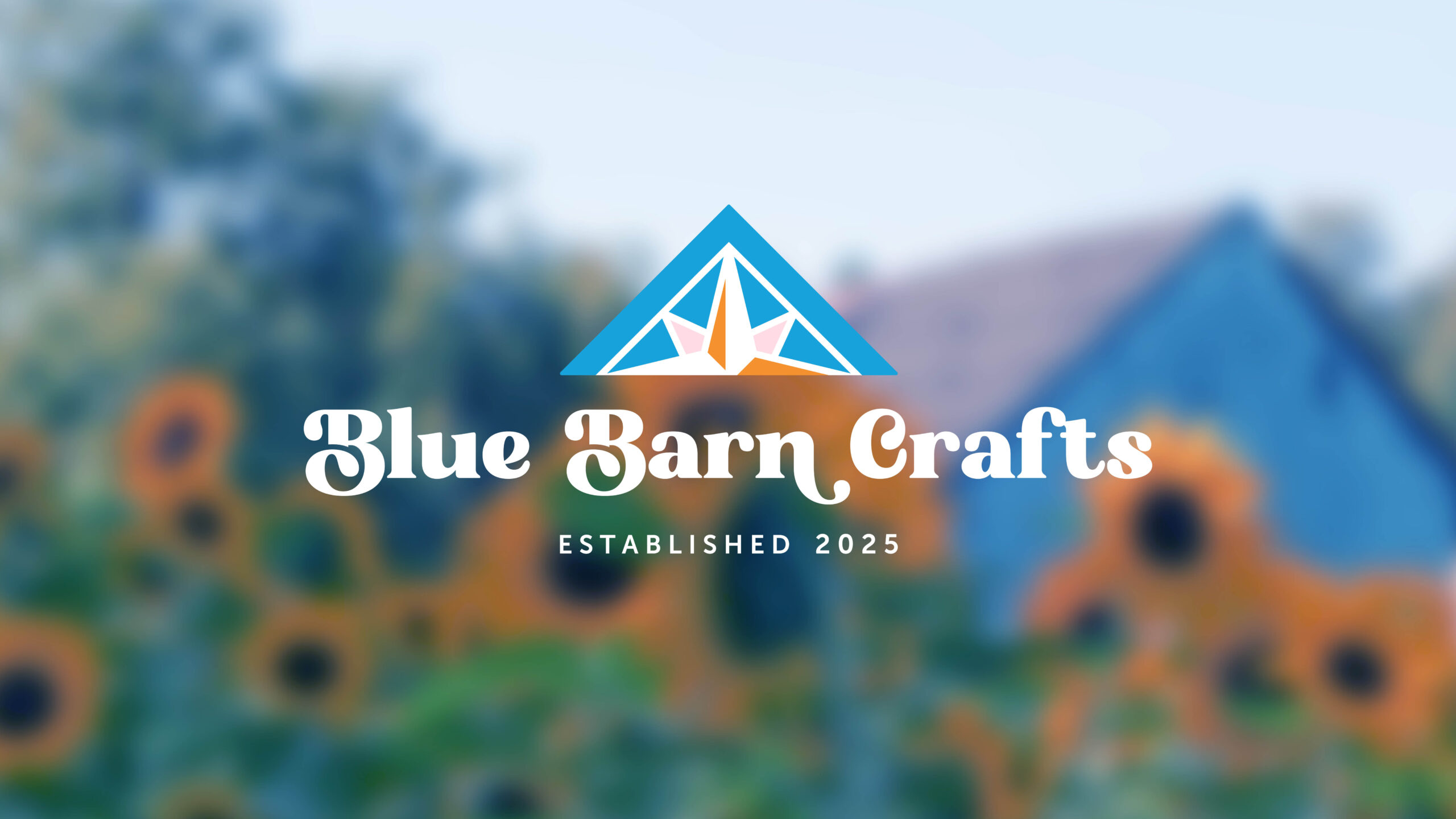 Blue Barn Crafts primary logo thumbnail with a blurred photo of a blue barn and sunflowers.