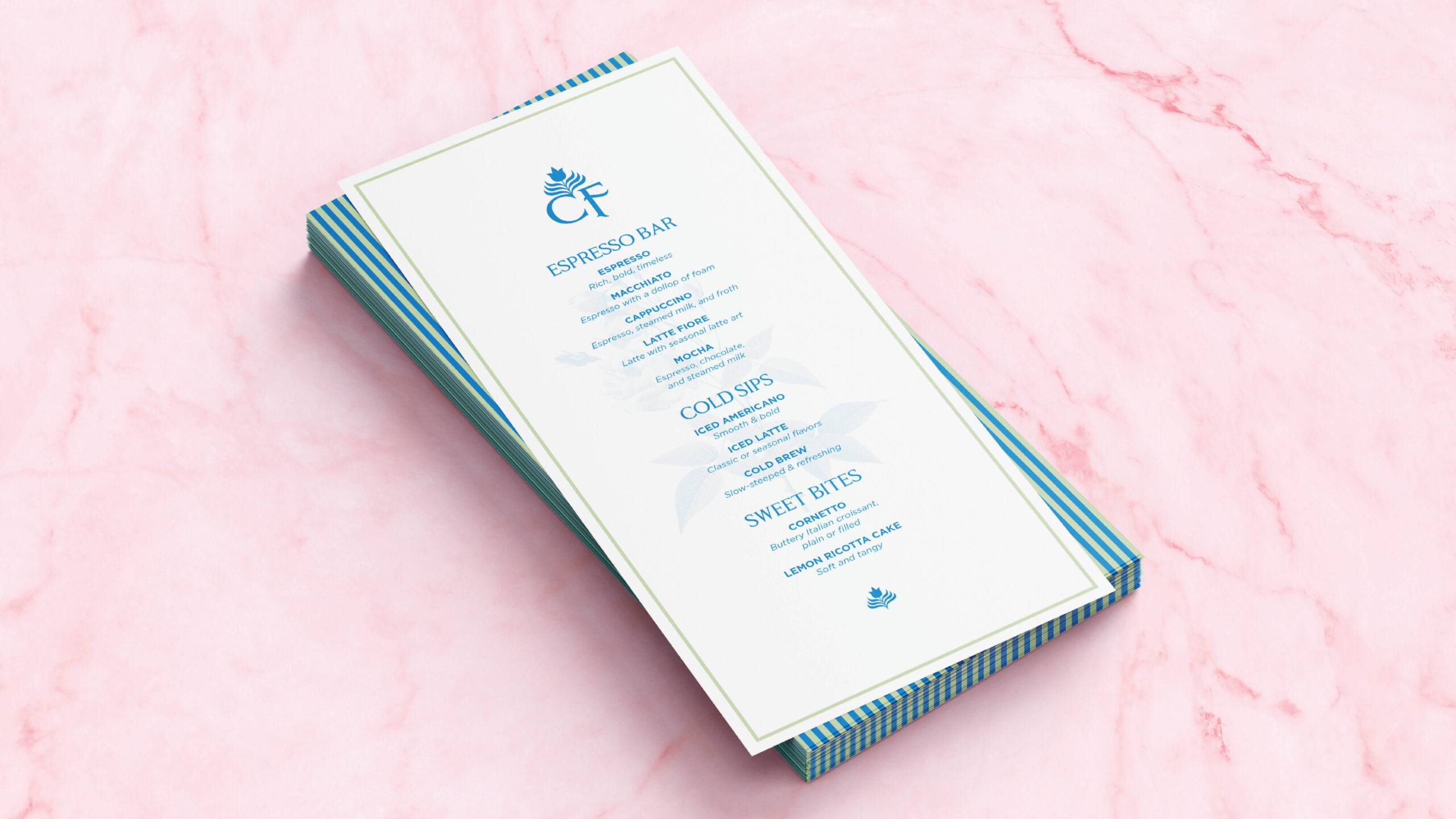 Caffè Fiore's menu design.