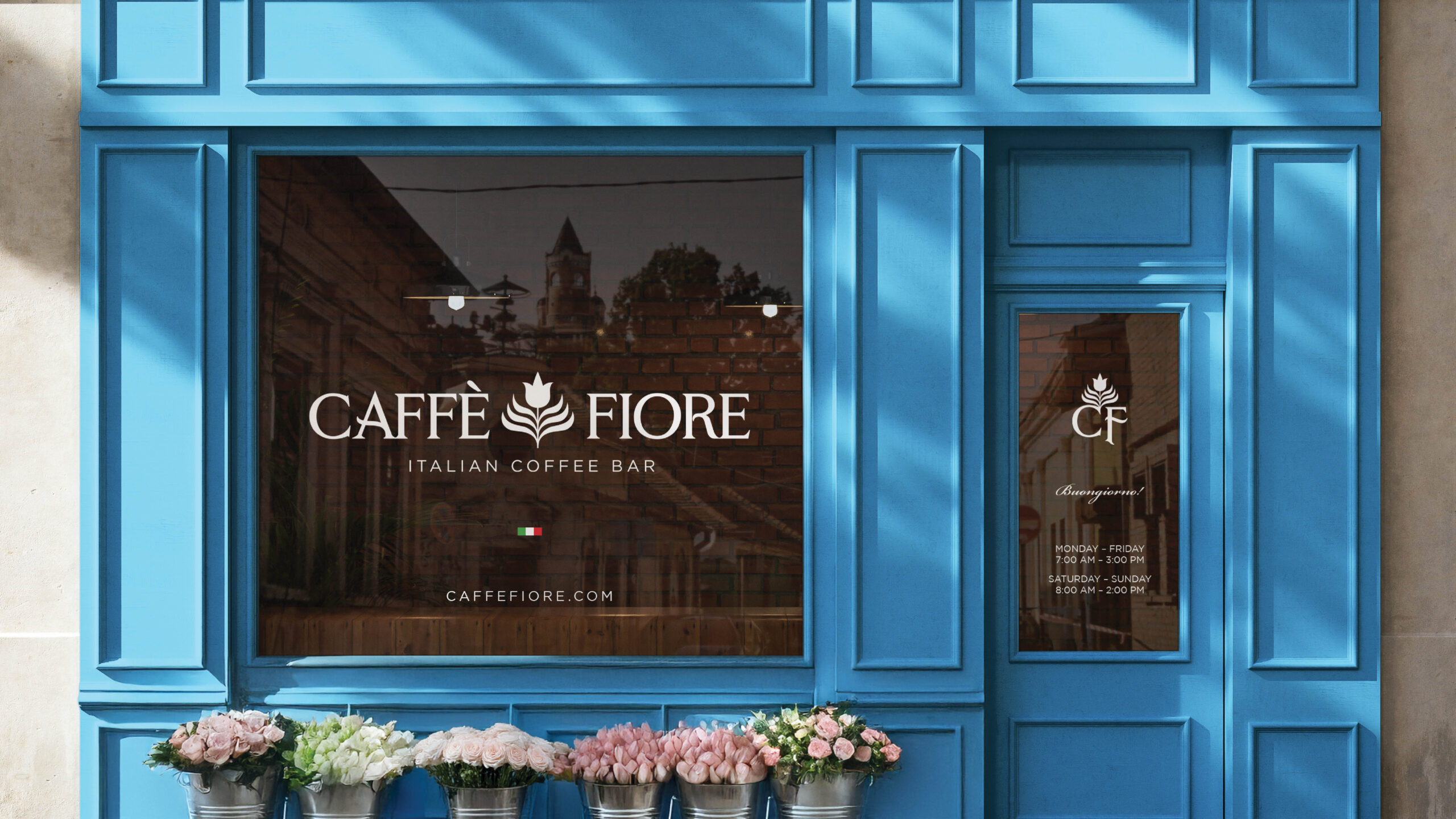 Caffè Fiore's store front design.