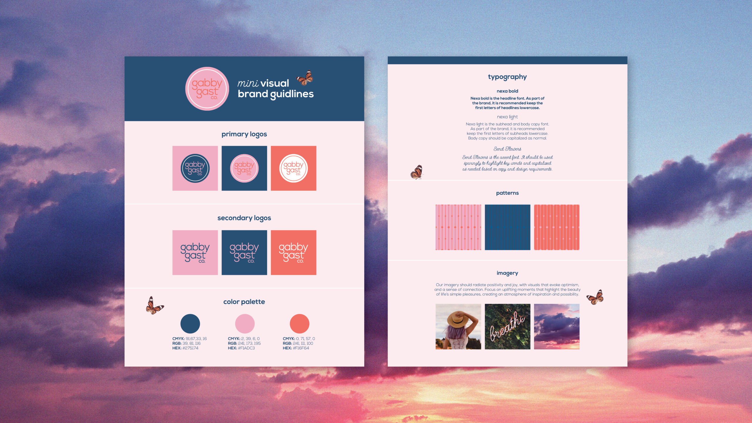 Gabby Gast Co. Mini Visual Brand Guidelines document front and back.