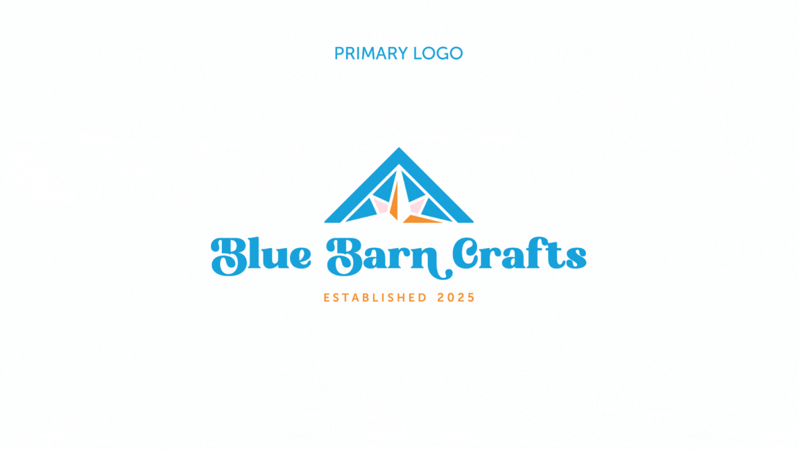 Blue Barn Crafts' logo suite, which includes a primary logo, two secondary logos, and an icon logo.