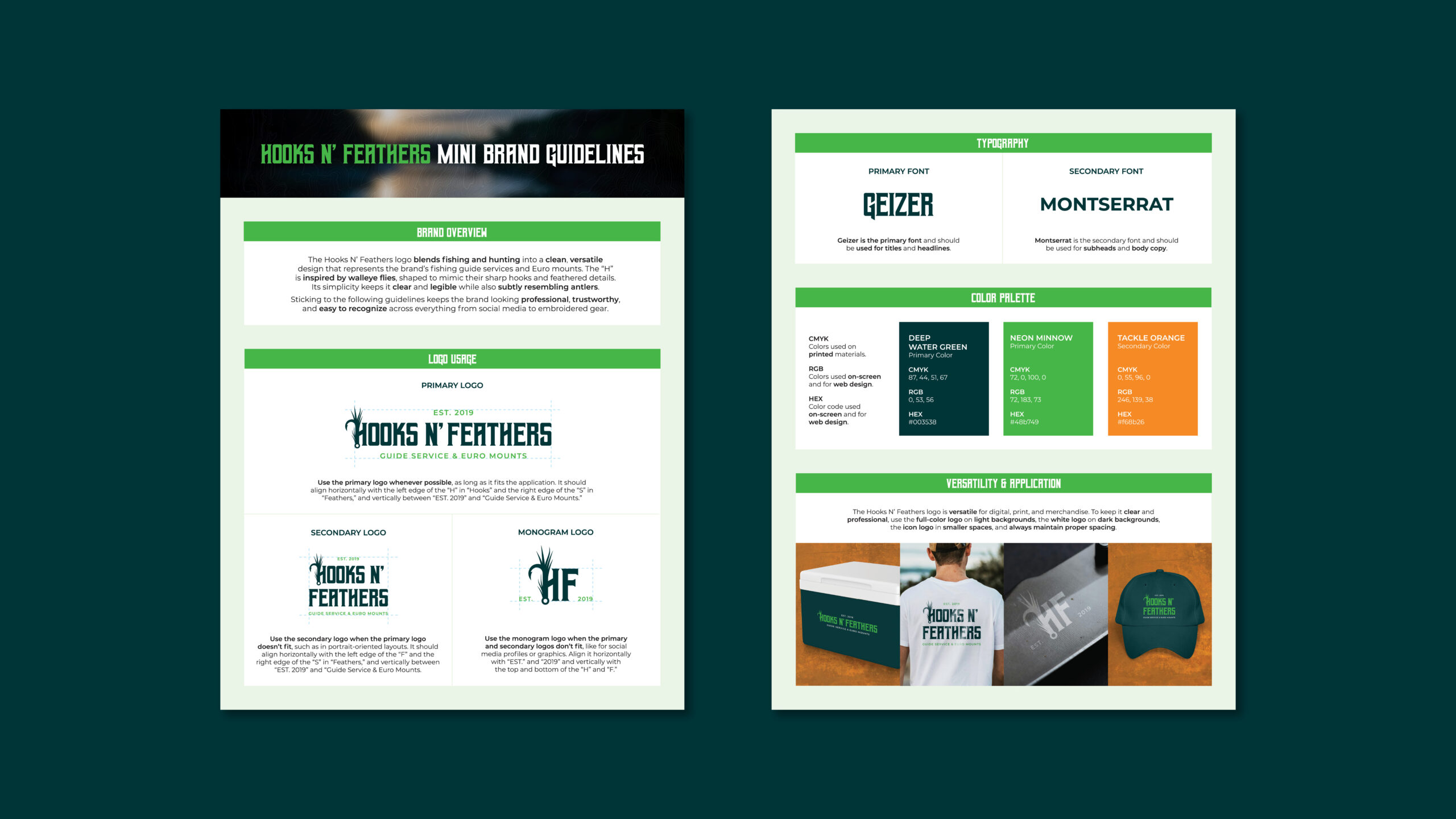 Hooks n' Feathers' Mini Brand Guidelines document.