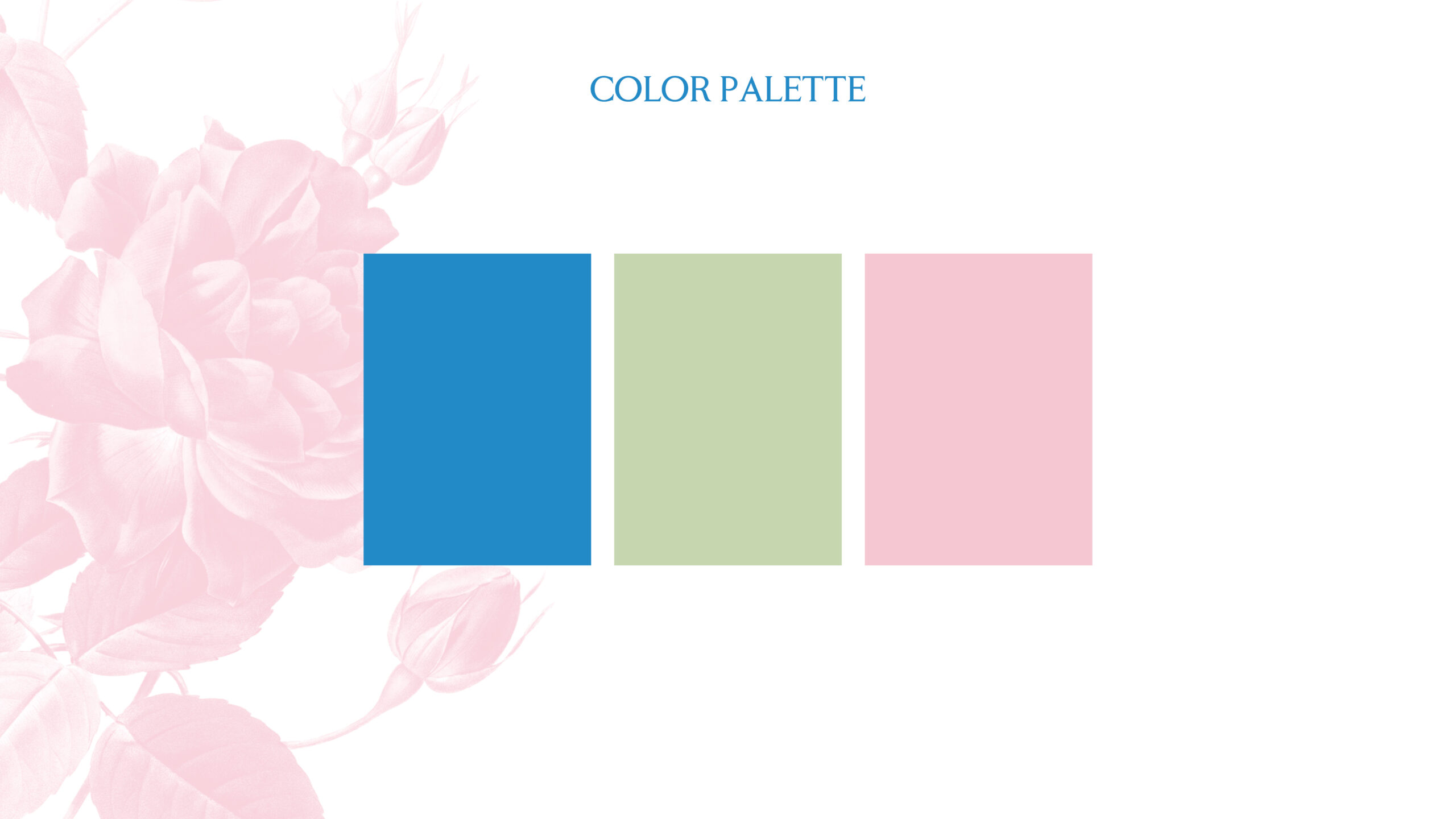 Caffè Fiore Italian Coffee Bar brand color palette featuring Coastal Blue, Petal Pink, and Pistachio Green, set against a pink rose background.